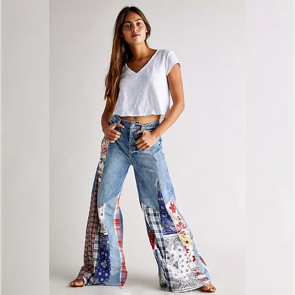We The Free - Free People Cortez Pieced Jeans - New Aged Blue - Size 29 - Picture 2 of 10